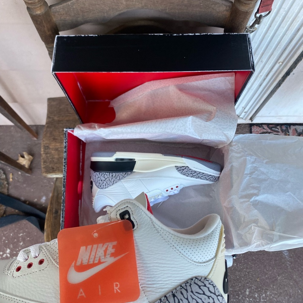 Air Jordan 3 10 US Mens Nike Air White Cement and Black Sneakers